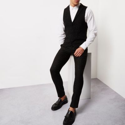 Black flecked slim fit waistcoat